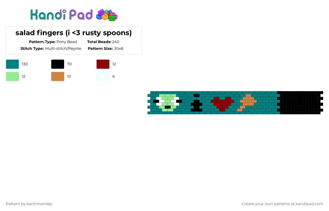 salad fingers (i - Pony Bead Pattern by r1leyr10t on Kandi Pad - teal,2000s,dark colors,salad fingers