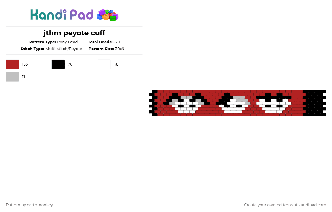 jthm peyote cuff - Pony Bead Pattern by r1leyr10t on Kandi Pad - red,jthm,cuff,invader zim,emo,black,kandi
