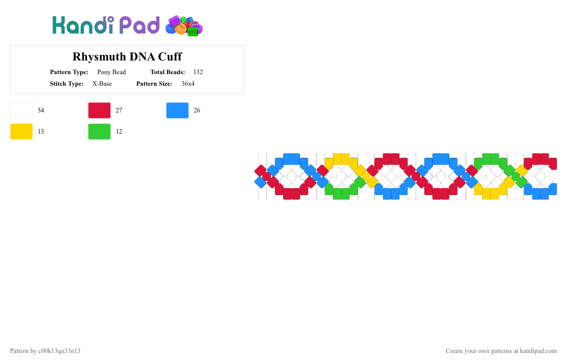 Rhysmuth DNA Cuff - Pony Bead Pattern by jee-to-ode-msm on Kandi Pad - red,light blue,msm