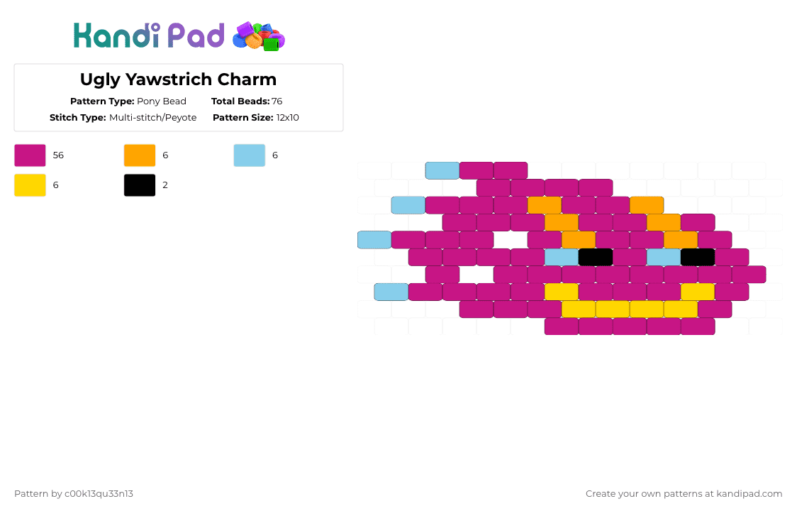 Ugly Yawstrich Charm - Pony Bead Pattern by jee-to-ode-msm on Kandi Pad - pink,yawstrich,msm,mysingingmonsters,charm