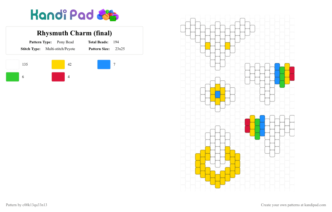 Rhysmuth Charm (final) - Pony Bead Pattern by jee-to-ode-msm on Kandi Pad - msm, white, yellow