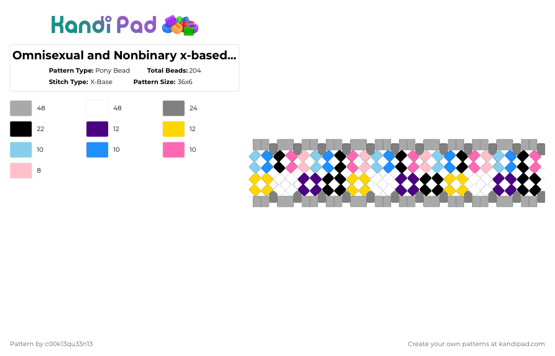 Omnisexual and Nonbinary x-based cuff - Pony Bead Pattern by jee-to-ode-msm on Kandi Pad - beige, cuff, enby, gray, nonbinary, omnisexual, xbase