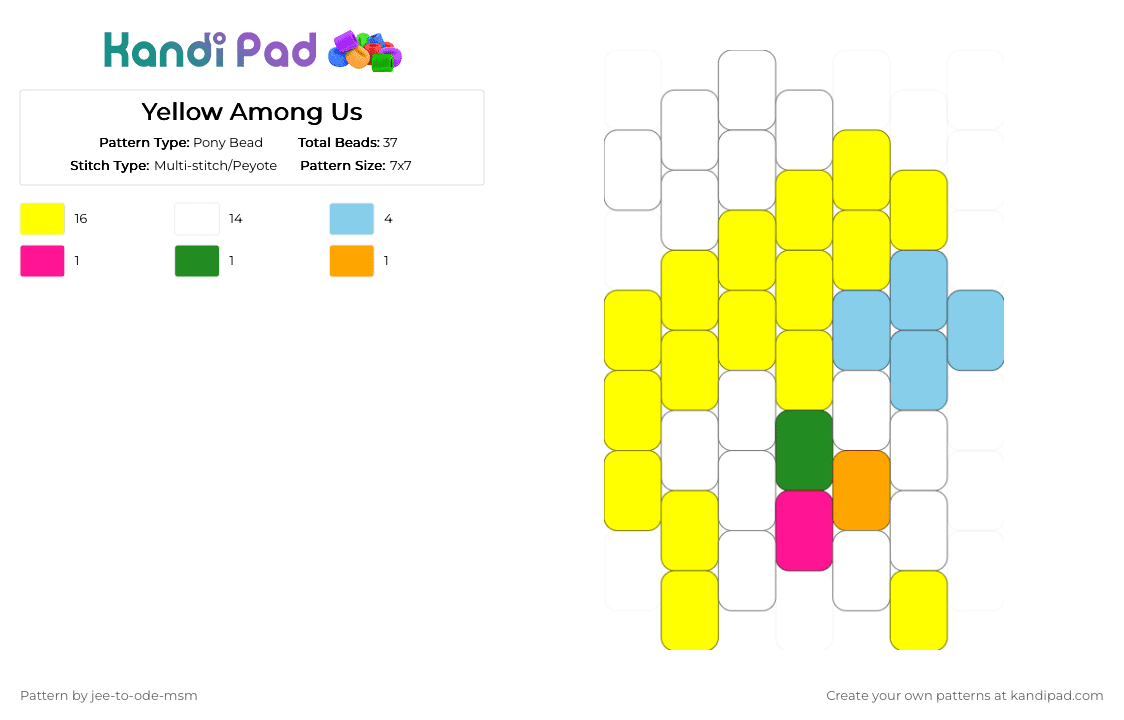 Yellow Among Us - Pony Bead Pattern by jee-to-ode-msm on Kandi Pad - yellow,amongus,charm,peyote
