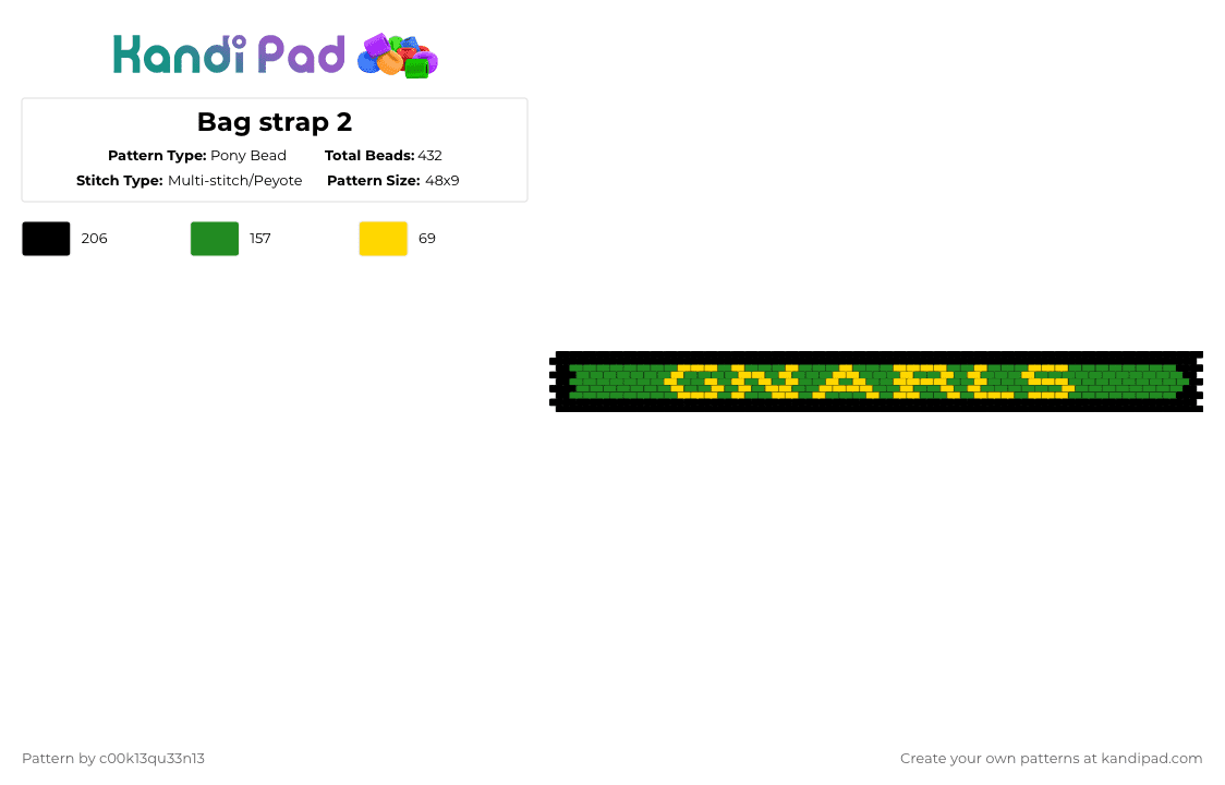 Bag strap 2 - Pony Bead Pattern by jee-to-ode-msm on Kandi Pad - green,yellow