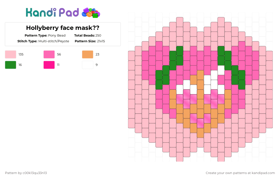 Hollyberry face mask?? - Pony Bead Pattern by jee-to-ode-msm on Kandi Pad - pink,cookie run,hollyberry cookie