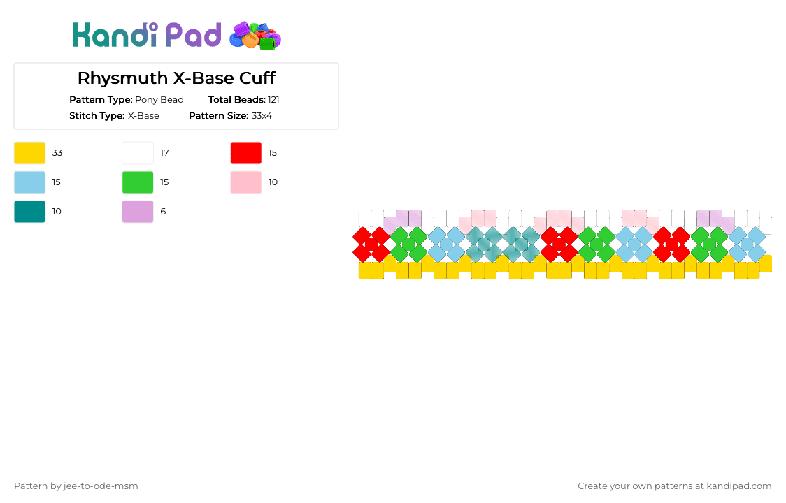 Rhysmuth X-Base Cuff - Pony Bead Pattern by jee-to-ode-msm on Kandi Pad - pink,yellow,msm,mysingingmonsters,rhysmuth,rhysmuthmsm,rotator,xbase