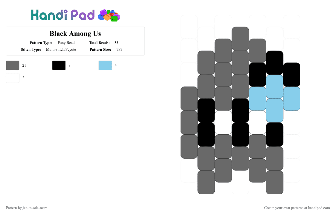 Black Among Us - Pony Bead Pattern by jee-to-ode-msm on Kandi Pad - gray,amongus,black,charm,peyote