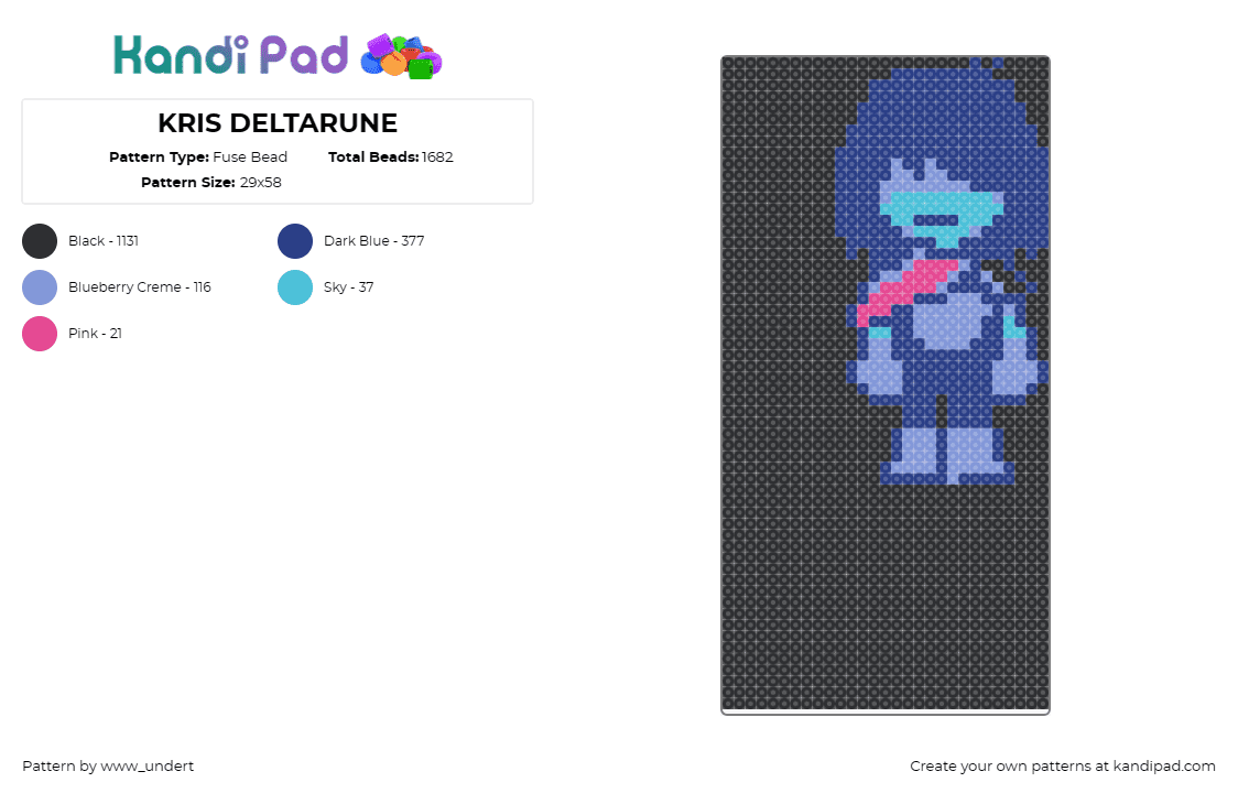 KRIS DELTARUNE - Fuse Bead Pattern by www_undert on Kandi Pad - kris,deltarune,video game,protagonist,role-playing,adventure,blue