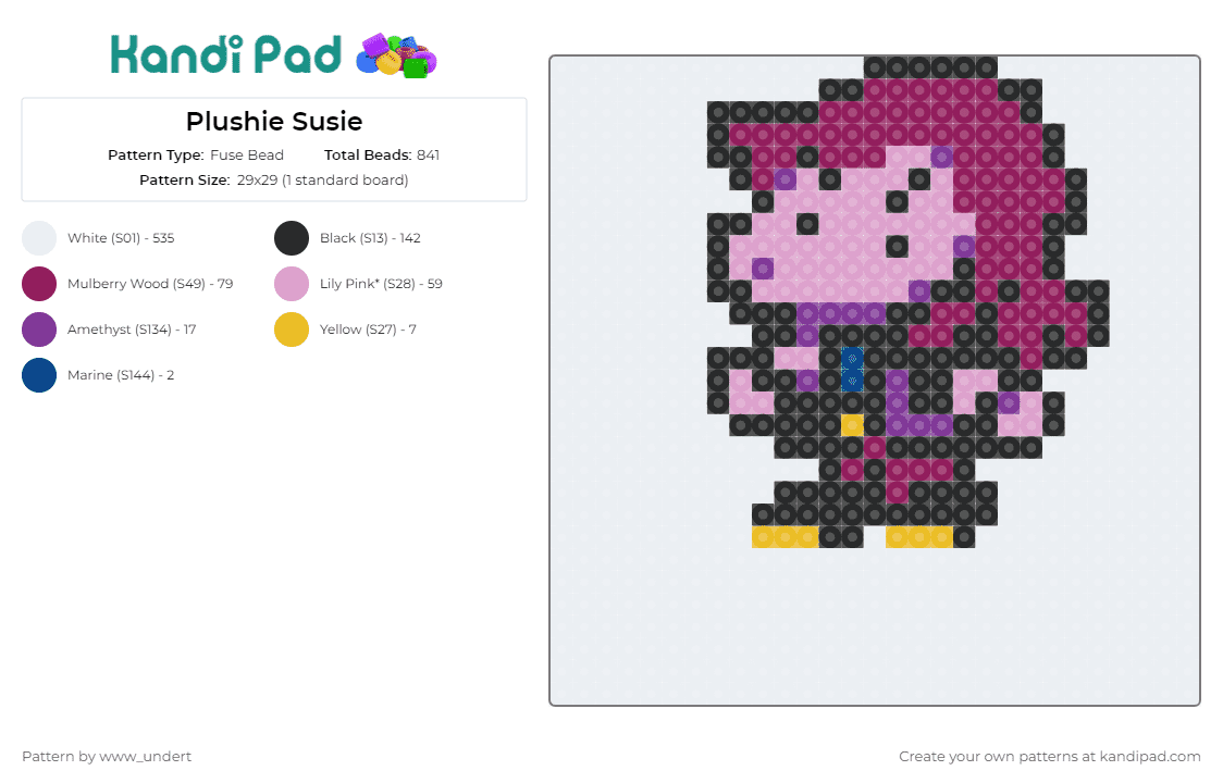 Plushie Susie - Fuse Bead Pattern by www_undert on Kandi Pad - susie,deltarune,plushie,game,character,tough,endearing,purple