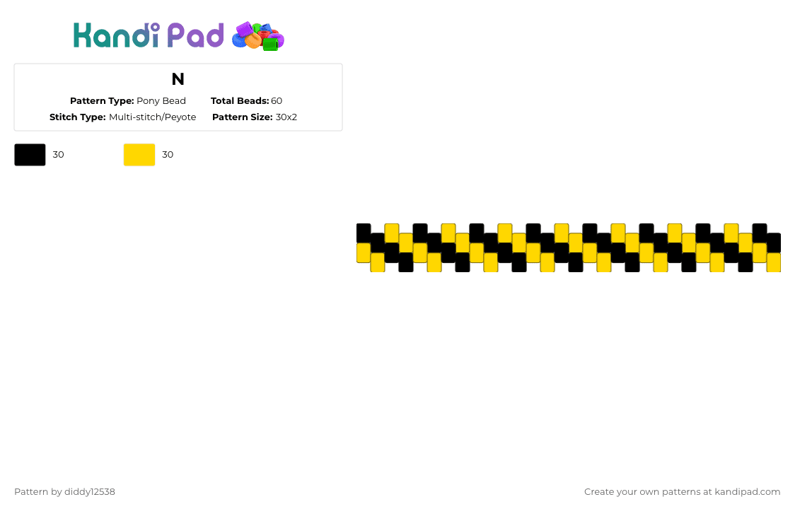 N - Pony Bead Pattern by diddy12538 on Kandi Pad - black,yellow