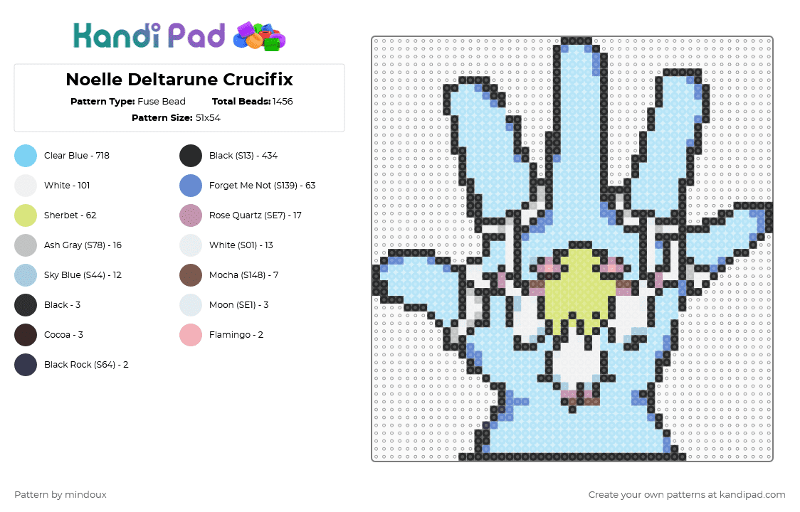 Noelle Deltarune Crucifix - Fuse Bead Pattern by mindoux on Kandi Pad - deltarune,noelle,chapter 2,noelle deltarune,queen deltarune,crucifix,noelle holiday,deltarune chapter 2,light blue