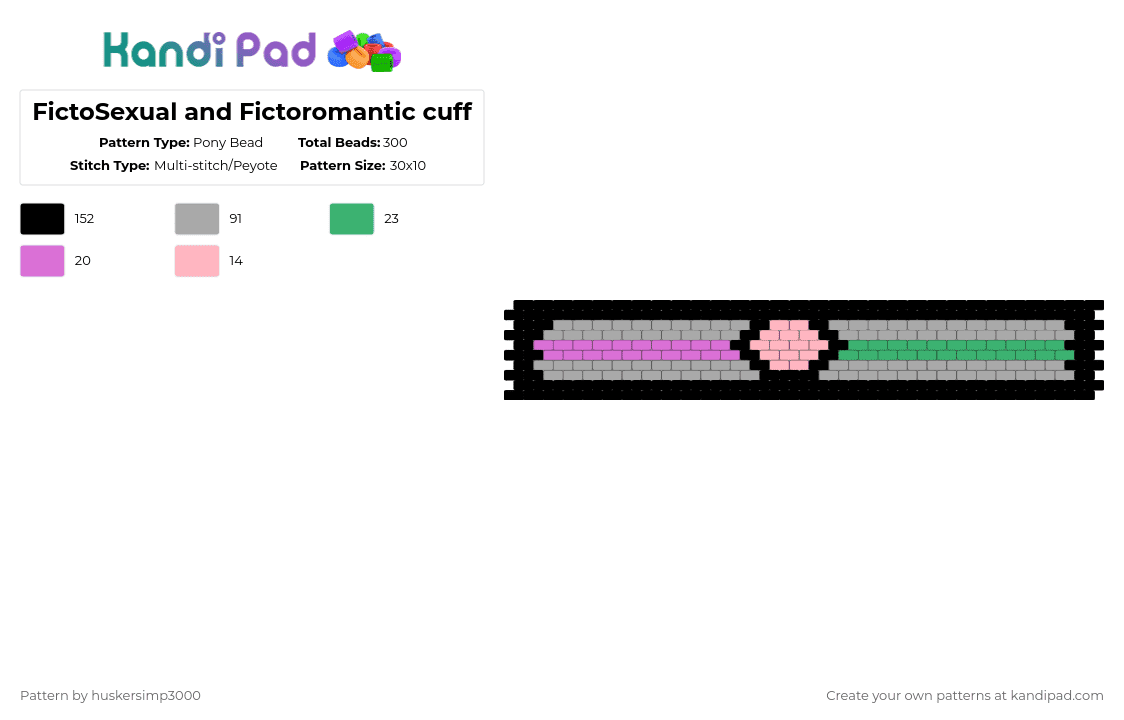 FictoSexual and Fictoromantic cuff - Pony Bead Pattern by huskersimp3000 on Kandi Pad - beige,fictosexual,fictoromantic,lgbt,pride,kandi cuff