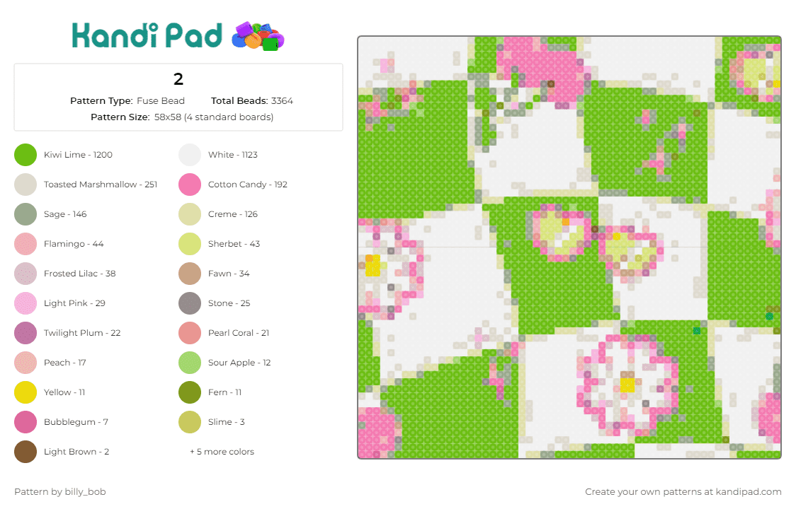2 - Fuse Bead Pattern by billy_bob on Kandi Pad - flowers,checkered
