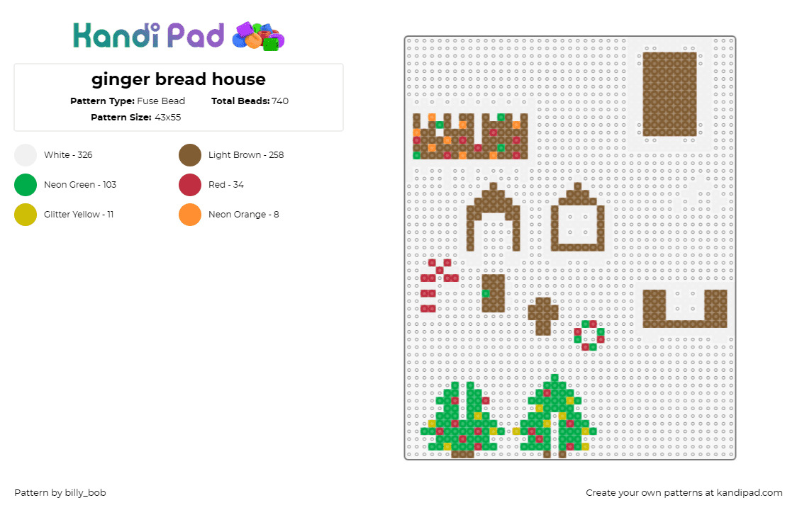 ginger bread house - Fuse Bead Pattern by billy_bob on Kandi Pad - christmas,cookies,house,gingerbread,holiday,festive