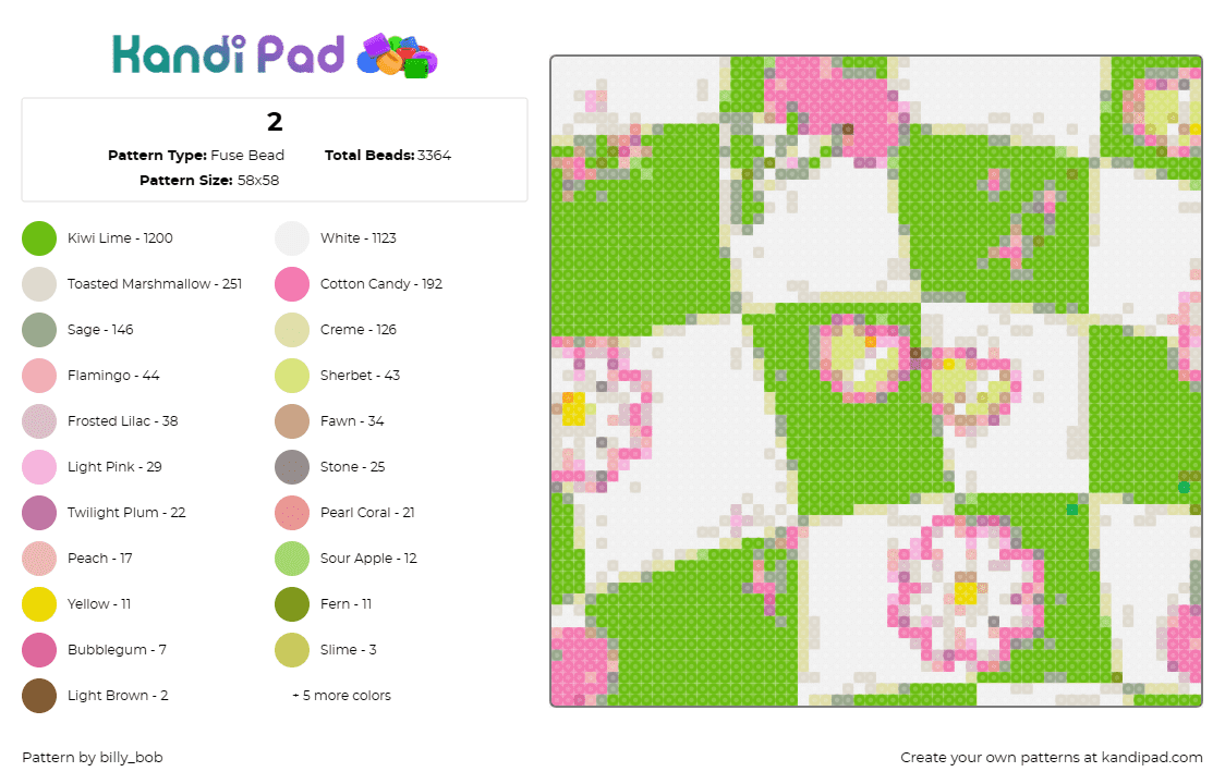 2 - Fuse Bead Pattern by billy_bob on Kandi Pad - flowers,checkered