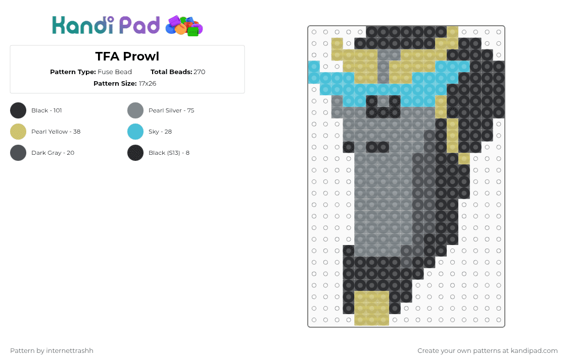 TFA Prowl - Fuse Bead Pattern by internettrashh on Kandi Pad - gray,prowl,tfa,transformers,transformersanimated