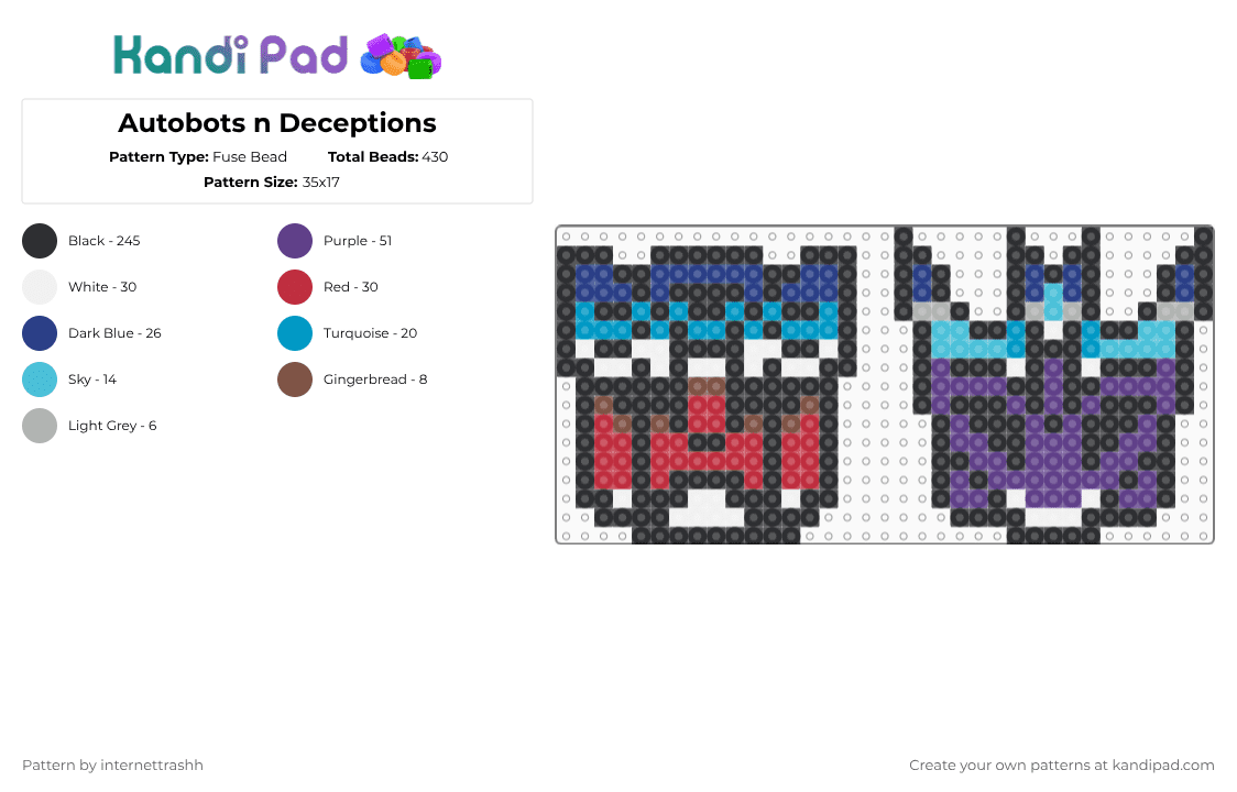 Autobots n Deceptions - Fuse Bead Pattern by internettrashh on Kandi Pad - black,light blue,purple,colorful,autobot,decepticon,transformers