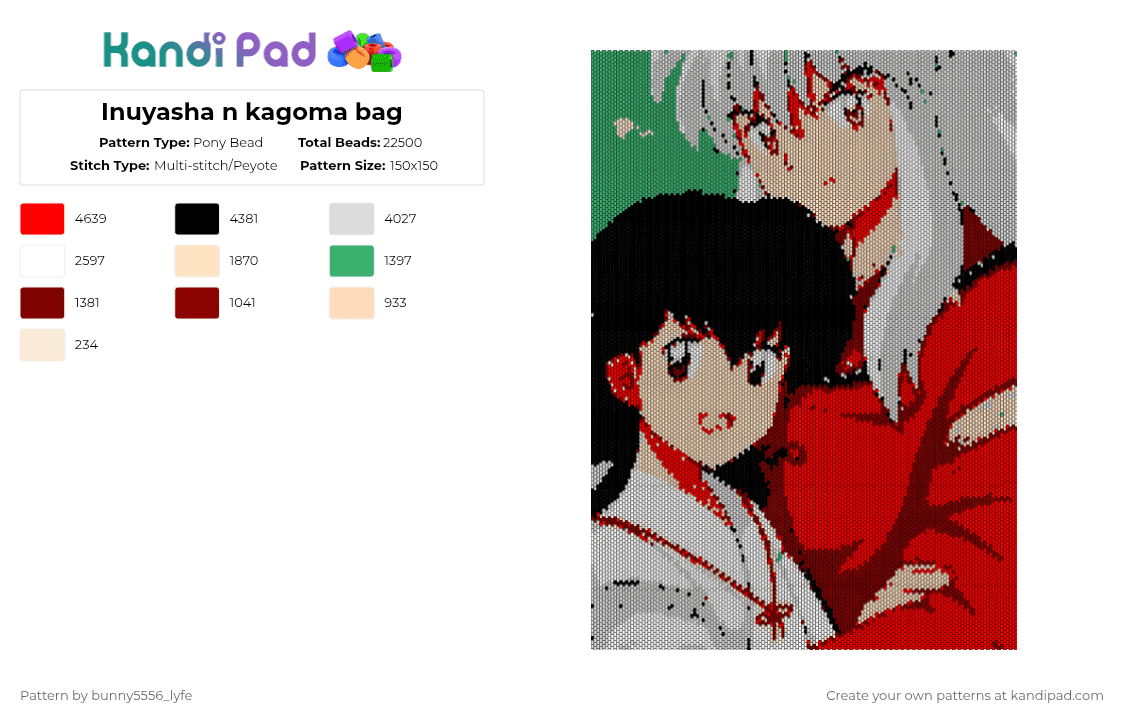 Inuyasha n kagoma bag - Pony Bead Pattern by bunny5556_lyfe on Kandi Pad - 
