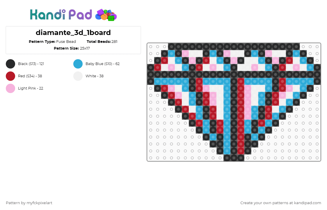diamante_3d - Fuse Bead Pattern by myfckpixelart on Kandi Pad - light blue,diamante,brilho,3d,luxo