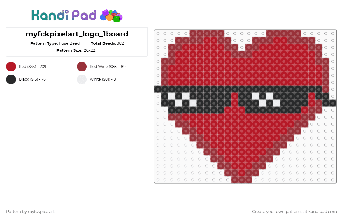 myfckpixelart_logo - Fuse Bead Pattern by myfckpixelart on Kandi Pad - red,coracao,meu logo,pixel art