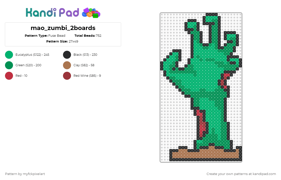 mao_zumbi - Fuse Bead Pattern by myfckpixelart on Kandi Pad - green,mao,zumbi,terror,cemiterio