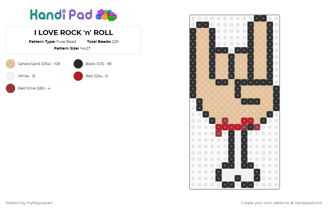 rock_n_roll - Fuse Bead Pattern by myfckpixelart on Kandi Pad - hand,bone,horns,music,illustration,beige,rock,mao,zumbi,sangue,osso
