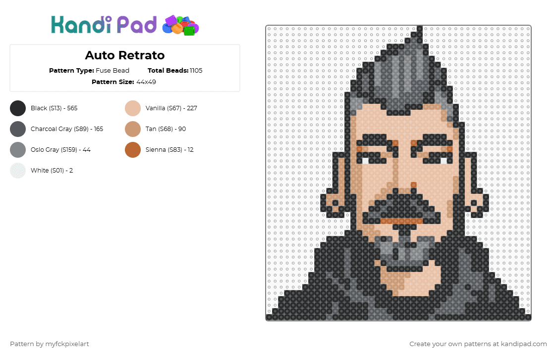 auto_retrato - Fuse Bead Pattern by myfckpixelart on Kandi Pad - black,beige,gray