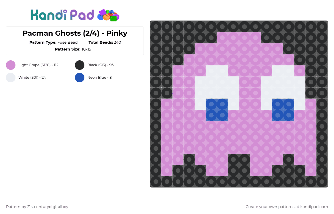 Pacman Ghosts (2/4) - Pinky - Fuse Bead Pattern by 21stcenturydigitalboy on Kandi Pad - pink,pacman,gaming,game sprites,retro games,retro,arcade