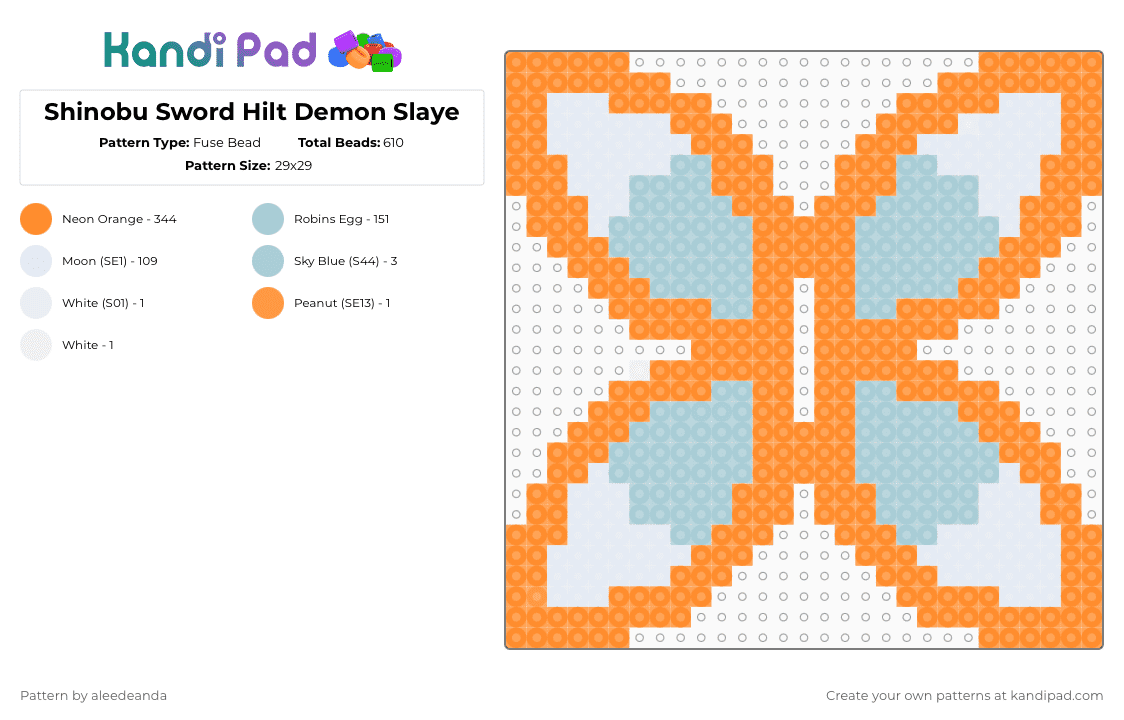 Shinobu Sword Hilt Demon Slaye - Fuse Bead Pattern by aleedeanda on Kandi Pad - orange,light blue