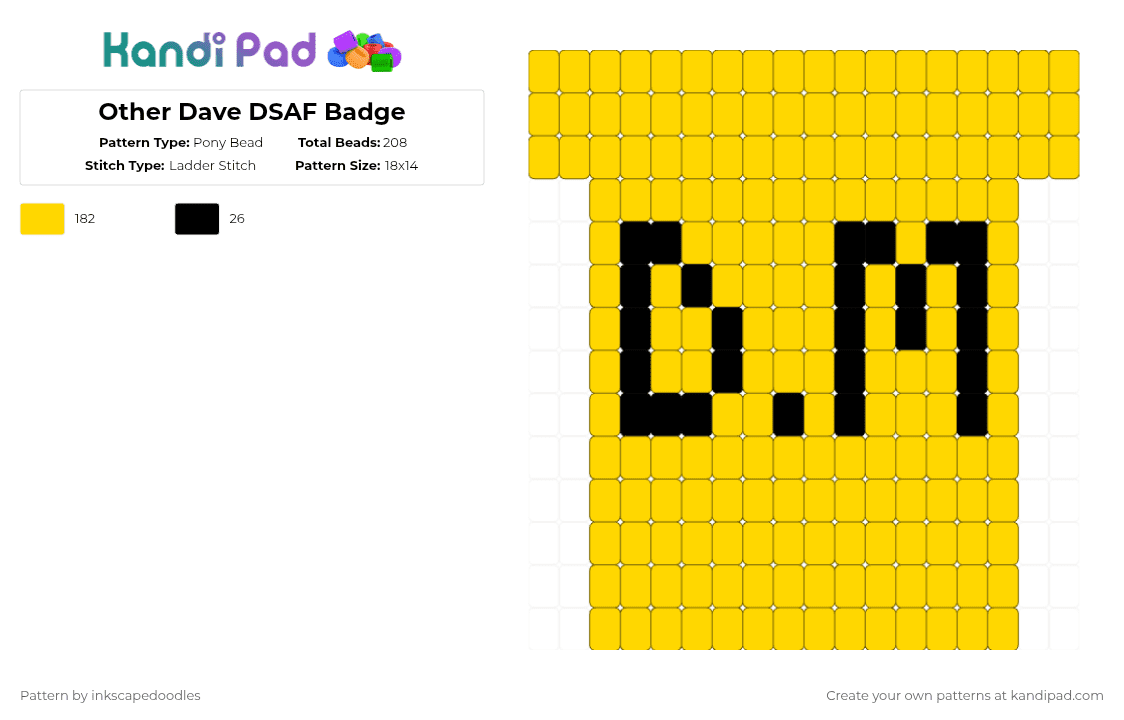 Other Dave DSAF Badge - Pony Bead Pattern by inkscapedoodles on Kandi Pad - yellow