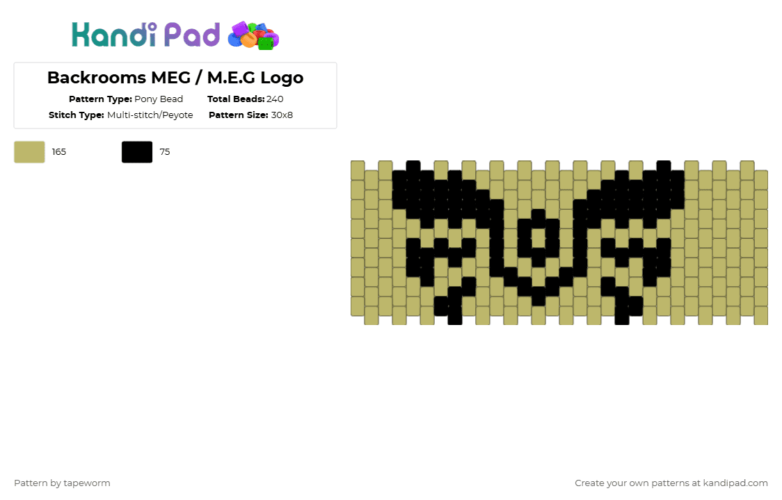 Backrooms MEG / M.E.G Logo - Pony Bead Pattern by tapeworm on Kandi Pad - beige,black,backrooms,liminal,meg,tan,logo,backroom
