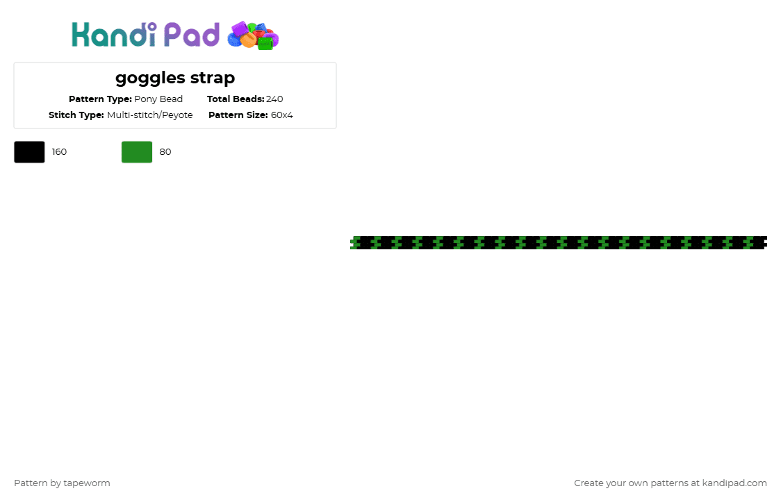 goggles strap - Pony Bead Pattern by tapeworm on Kandi Pad - black,green,goggles,strap