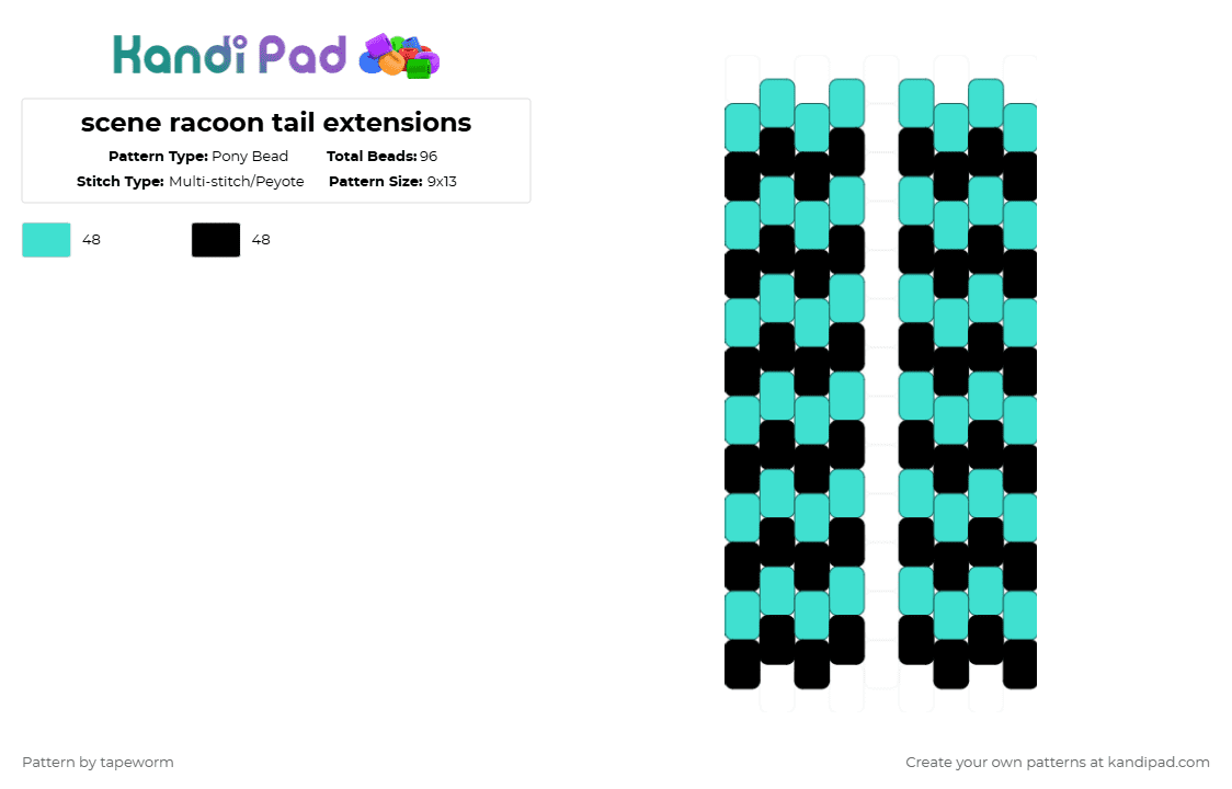 scene racoon tail extensions - Pony Bead Pattern by tapeworm on Kandi Pad - light blue,black,scene,hair,extensions,racoontail,racoon
