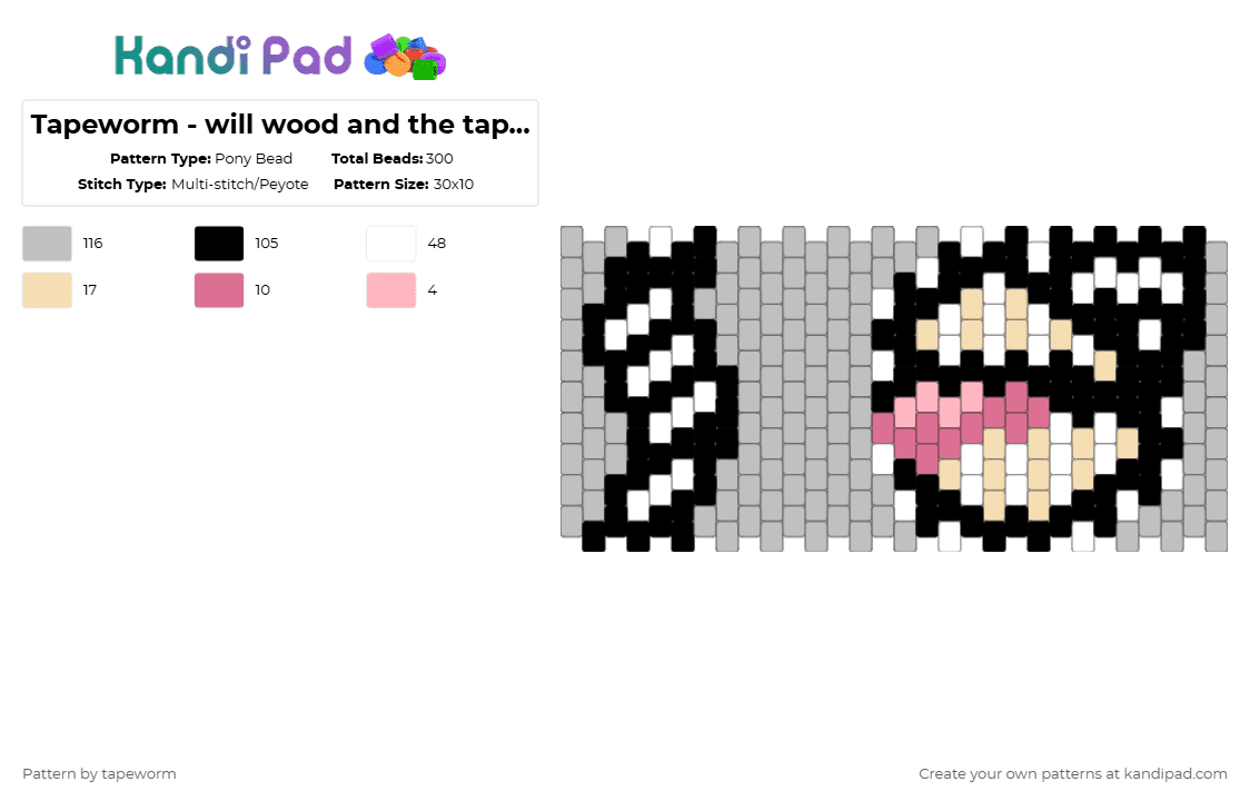 Tapeworm - will wood and the tapeworms - Pony Bead Pattern by tapeworm on Kandi Pad - beige,tapeworm,will wood,black,white,grey,pink,will wood and the tapeworms