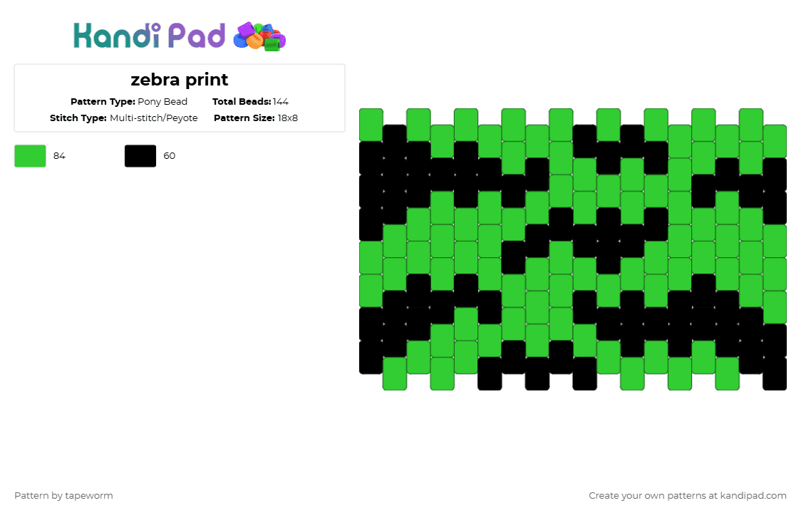 zebra print - Pony Bead Pattern by tapeworm on Kandi Pad - green,black,zebra,print,animal,zoo,natrual