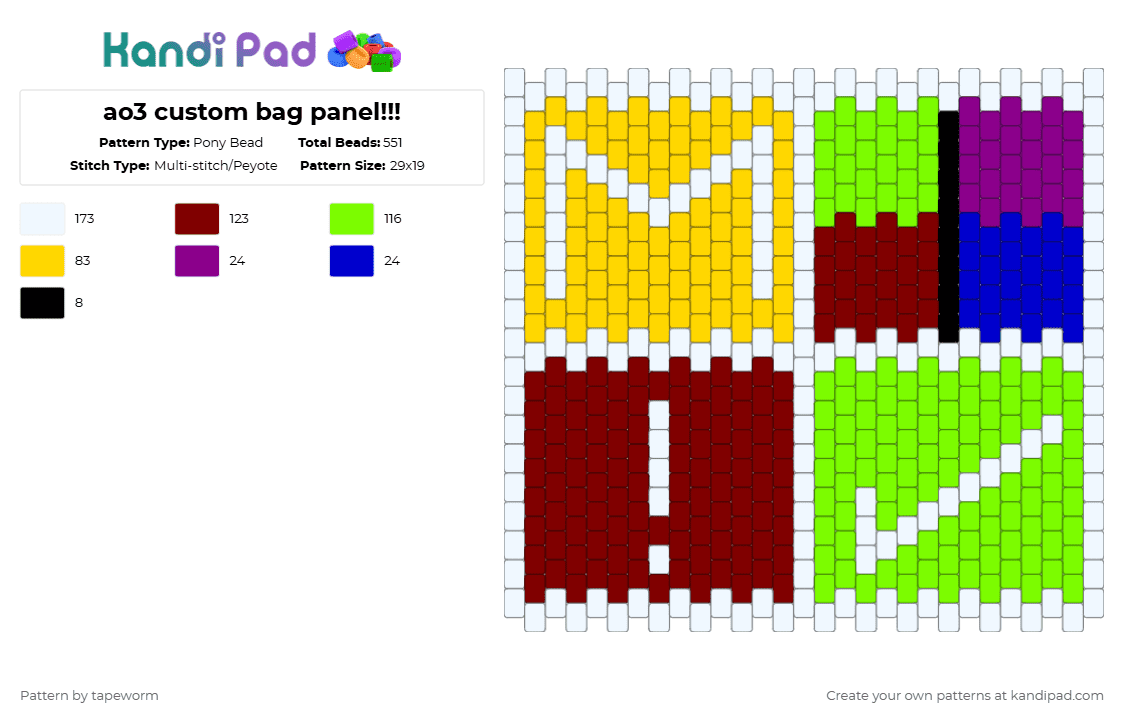 ao3 custom bag panel!!! - Pony Bead Pattern by tapeworm on Kandi Pad - yellow,brown,green,ao3,fanfic,web,internet,fandom,freaksunite,panel,bag