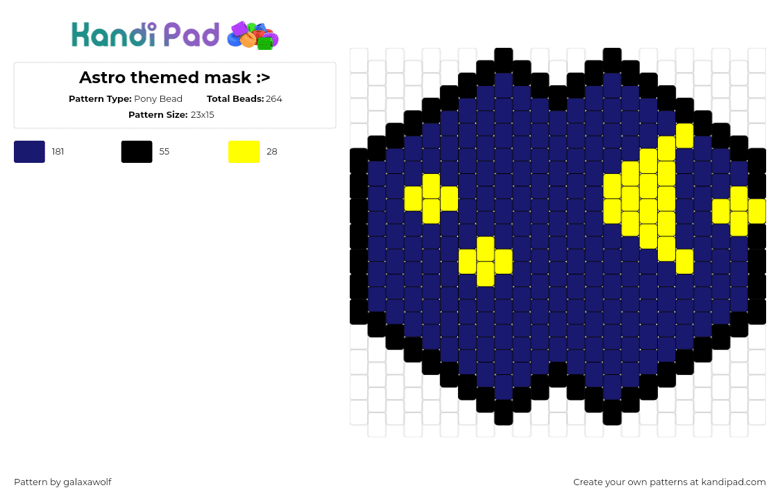 Astro themed mask :> - Pony Bead Pattern by galaxawolf on Kandi Pad - astronomy,night,moon,mask,blue,yellow