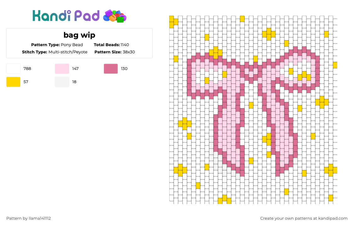 bag wip - Pony Bead Pattern by llama141112 on Kandi Pad - pink, white, yellow
