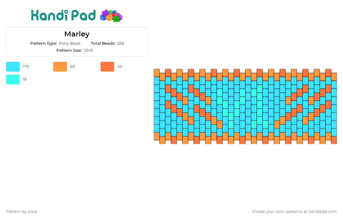 Marley - Pony Bead Pattern by pixie on Kandi Pad - cuff,zigzag,chevron,interwoven,contrast,summer,beach,cool,warm,light blue,orange