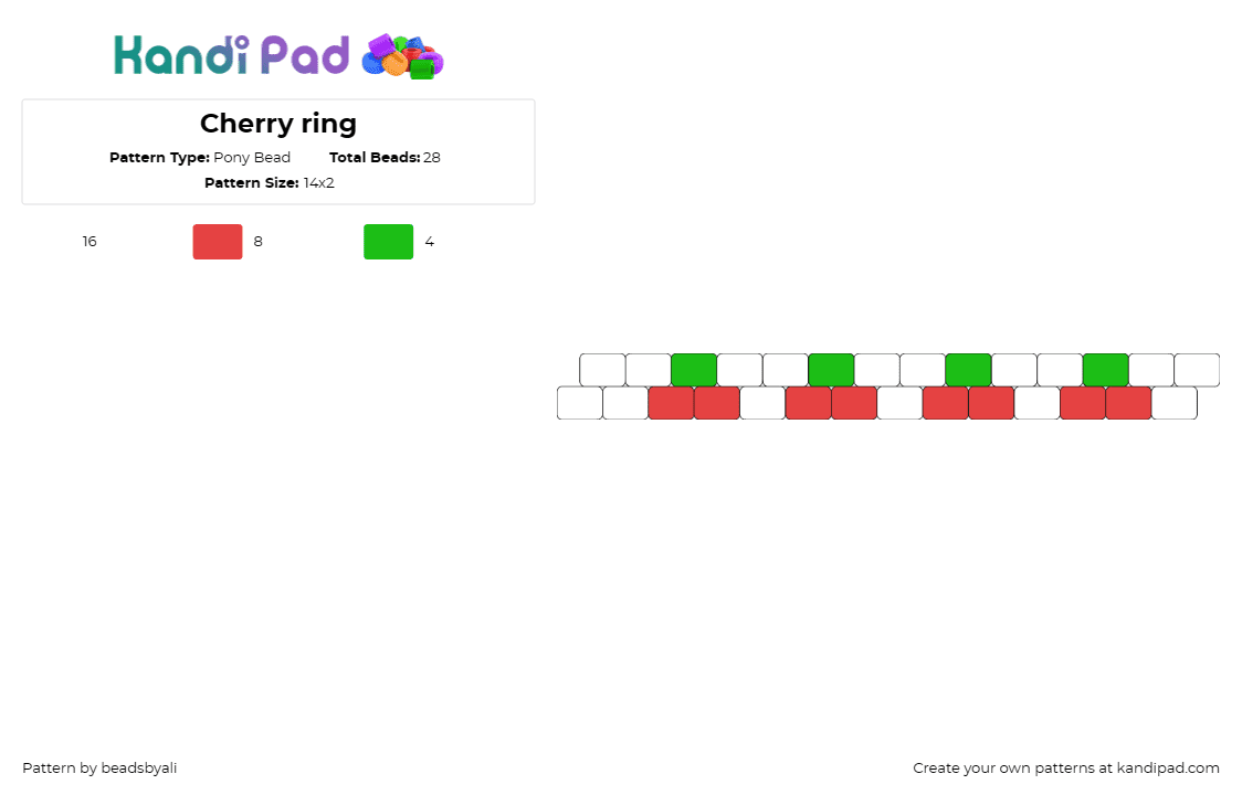 Cherry ring - Pony Bead Pattern by beadsbyali on Kandi Pad - cherries,ring,fruit,food,ripe,fresh,fruity,ensemble,red,white