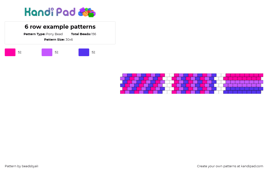 6 row example patterns - Pony Bead Pattern by beadsbyali on Kandi Pad - stripes,bracelets,six-row,trendy,statement,pattern,purple