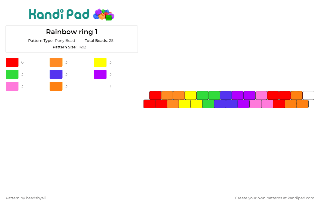 Rainbow ring 1 - Pony Bead Pattern by beadsbyali on Kandi Pad - rainbow,ring,joy,spectrum,color,positivity,vibrant