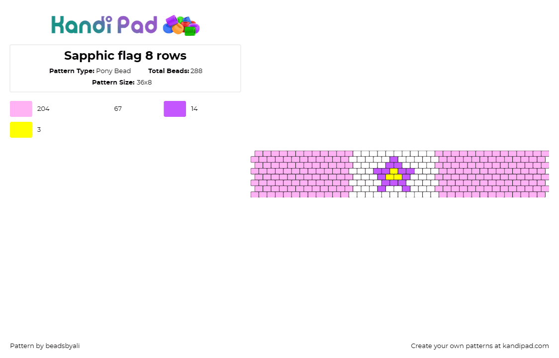 Sapphic flag 8 rows - Pony Bead Pattern by beadsbyali on Kandi Pad - sapphic,pride,cuff,flag,symbolic,community,expression,identity,affirmation,pink,