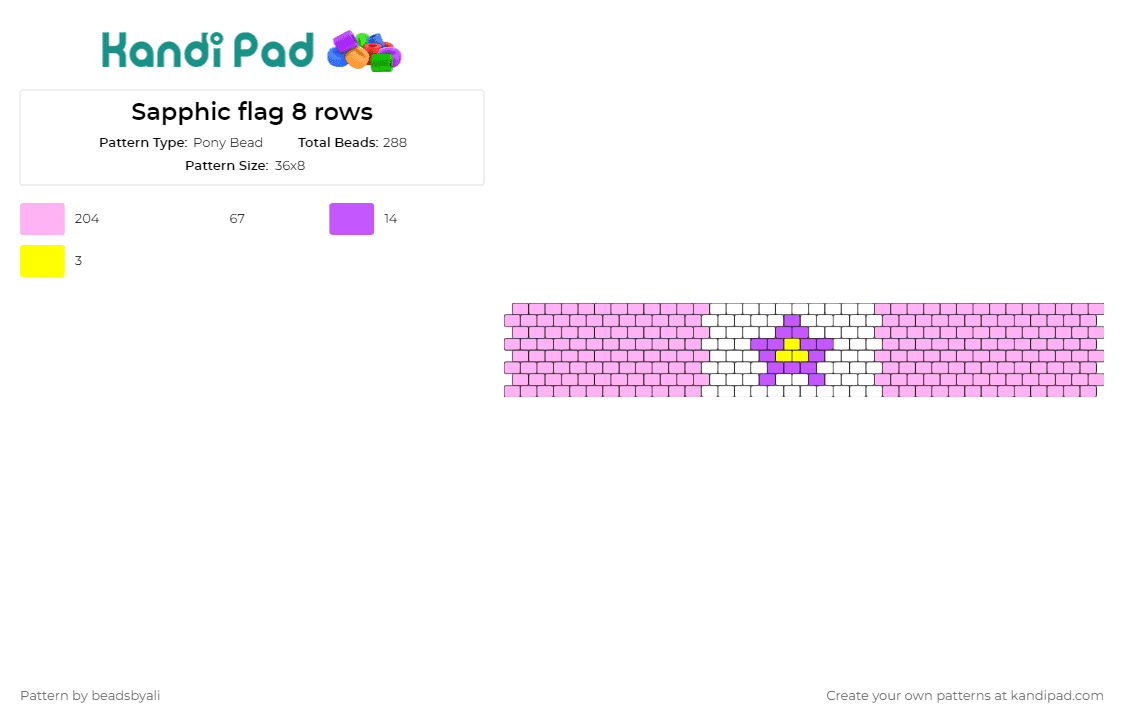 Sapphic flag 8 rows - Pony Bead Pattern by beadsbyali on Kandi Pad - sapphic,pride,cuff,flag,symbolic,community,expression,identity,affirmation,pink,purple