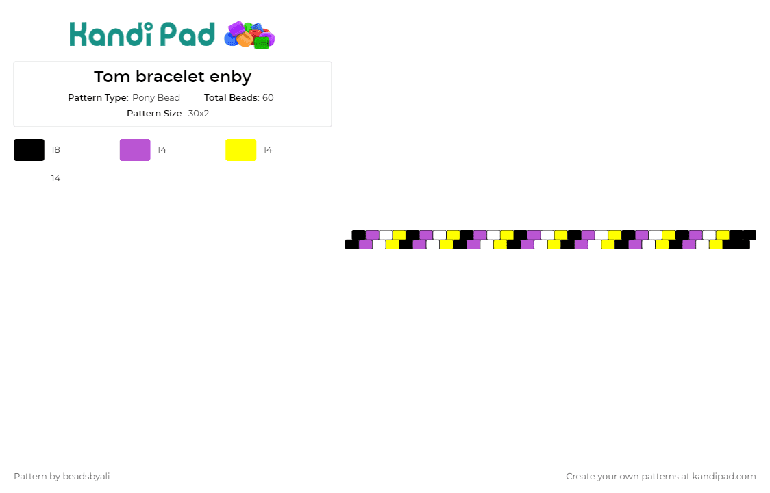 Tom bracelet enby - Pony Bead Pattern by beadsbyali on Kandi Pad - nonbinary,pride,bracelet,cuff,yellow,purple,identity