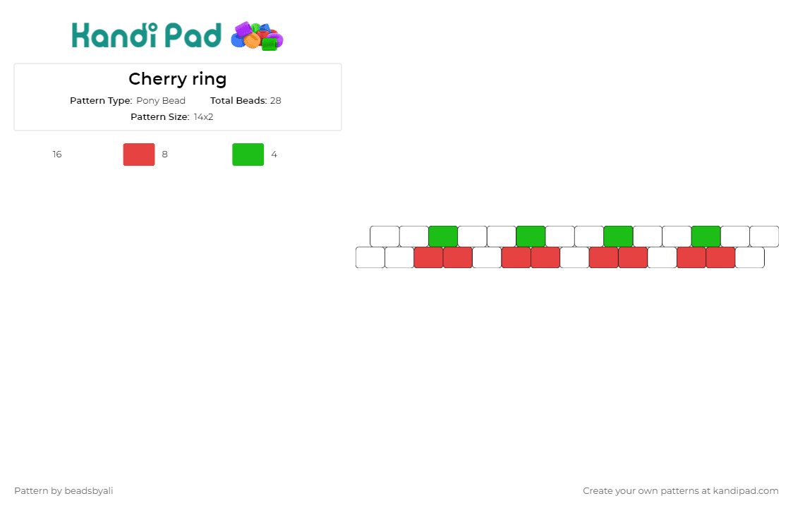 Cherry ring - Pony Bead Pattern by beadsbyali on Kandi Pad - cherries,ring,fruit,food,ripe,fresh,fruity,ensemble,red,white