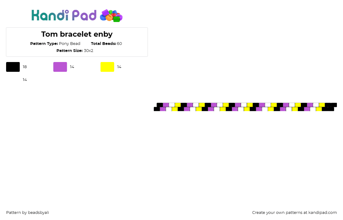 Tom bracelet enby - Pony Bead Pattern by beadsbyali on Kandi Pad - nonbinary,pride,bracelet,cuff,yellow,purple,identity