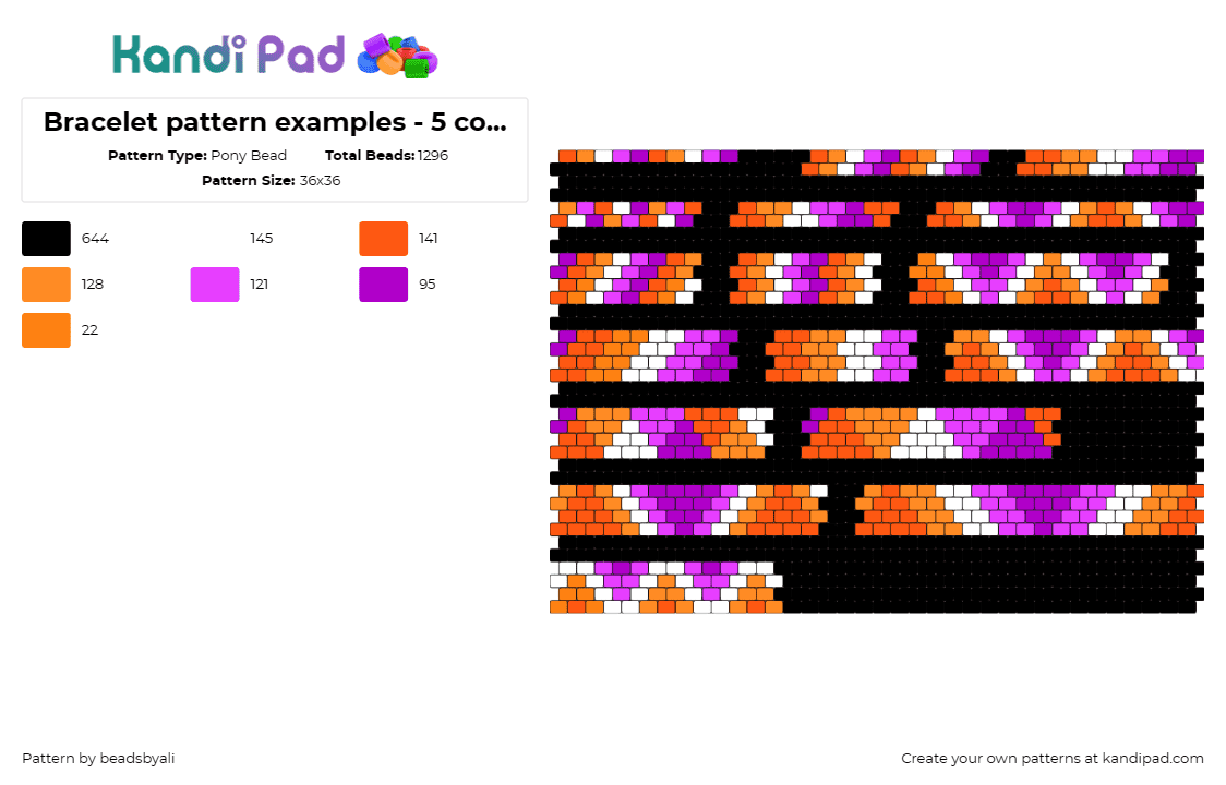 Bracelet pattern examples - 5 colour - Pony Bead Pattern by beadsbyali on Kandi Pad - geometric,bracelets,colorful,vibrant,interlocking,fashionable,contrast,orange,pu