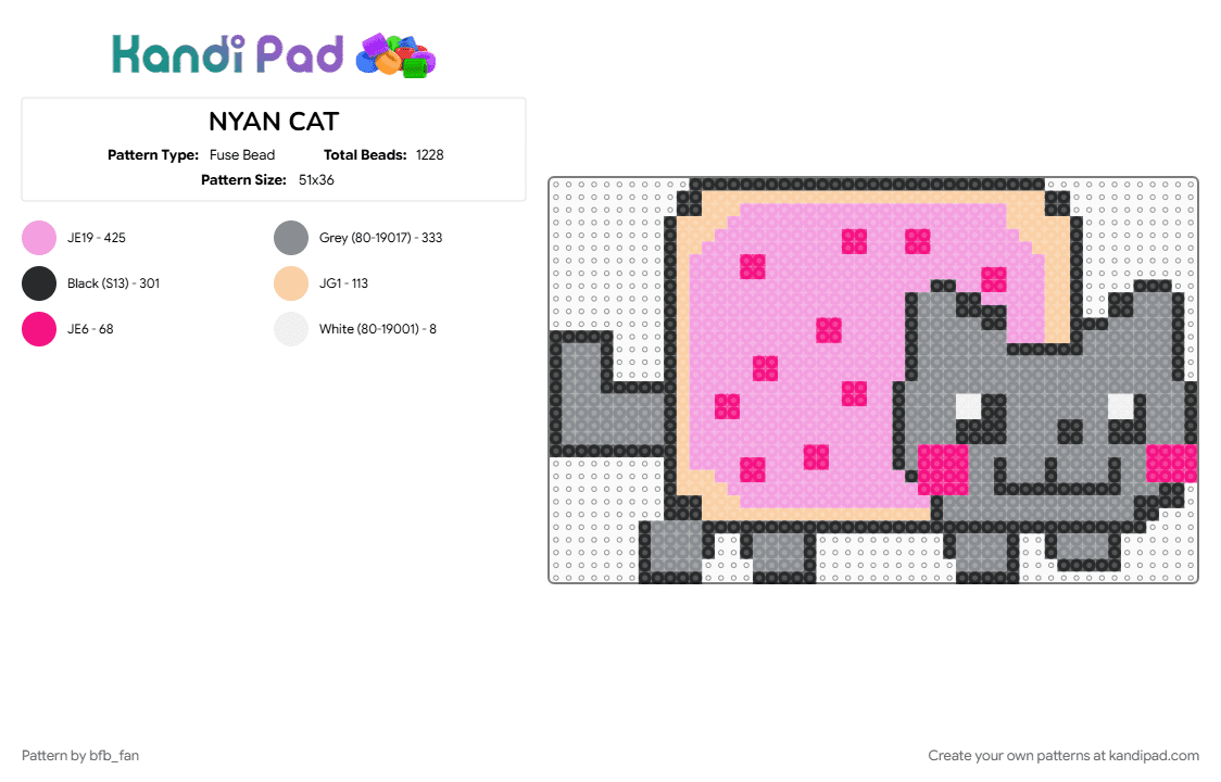 NYAN CAT - Fuse Bead Pattern by bfb_fan on Kandi Pad - 