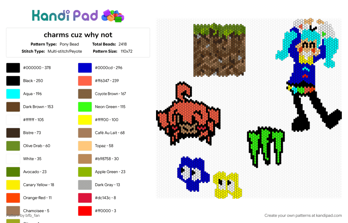 charms cuz why not - Pony Bead Pattern by bfb_fan on Kandi Pad - 